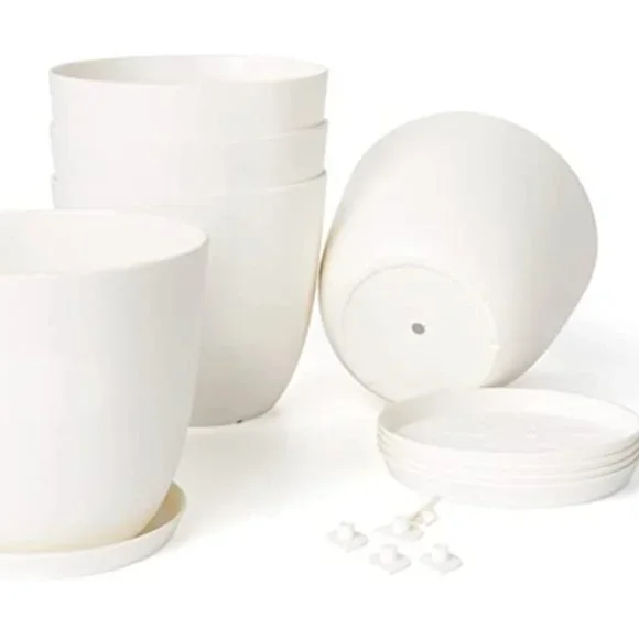 6.5" Plastic Plant Pots for Plants with Saucers, Indoor Set of 5 🤩🤩🤩🤩🤩 - Picture 2 of 2